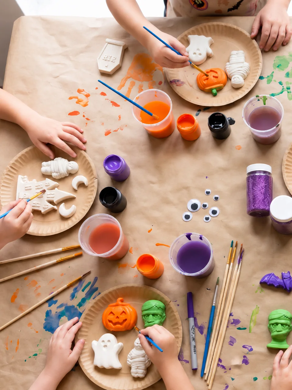 Crianças na atividade de Pintura de peças em gesso