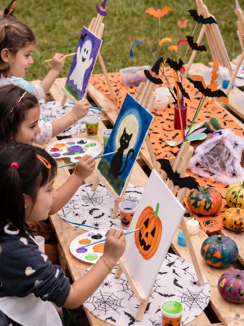 Crianças na atividade de Pintura assombrada